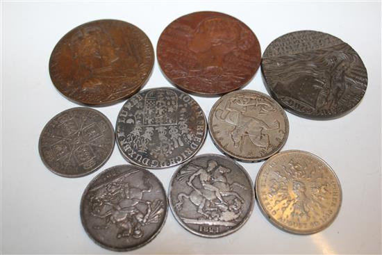 German 1670 Johan coins and two George third crowns plus other coins